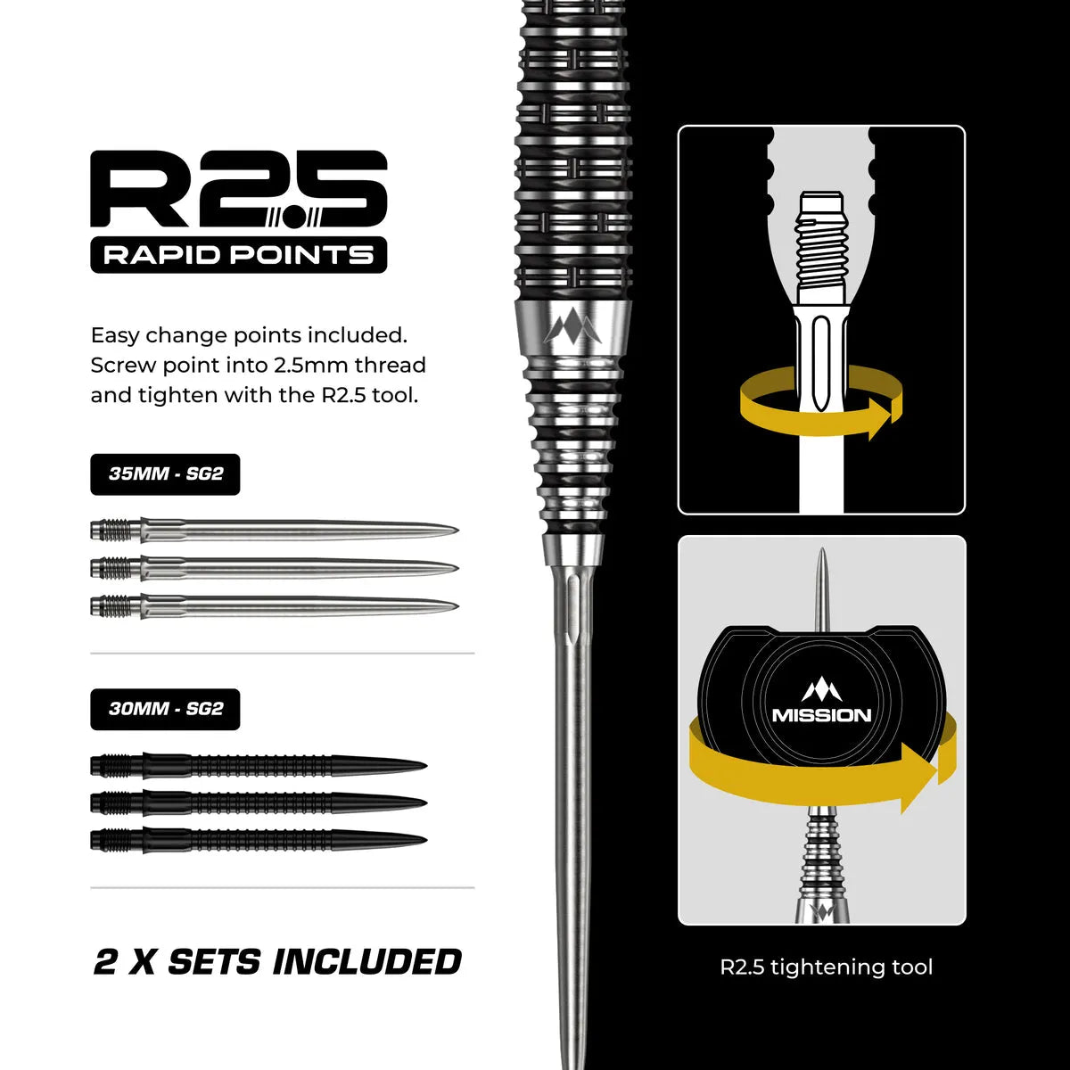 Mission Cameron Carolissen R2.5 95% Tungsten Steel Tip Darts-8-21 GRAM-Premier Darts