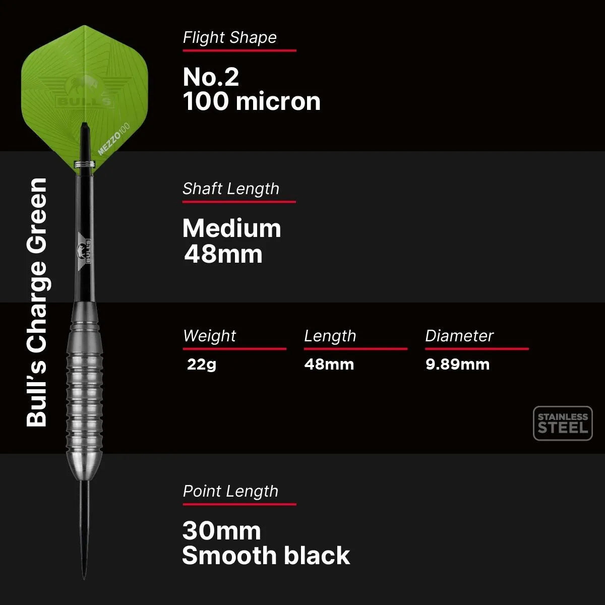 Bull's NL Charge Green Stainless Steel Tip Darts-3-22 GRAM-Premier Darts