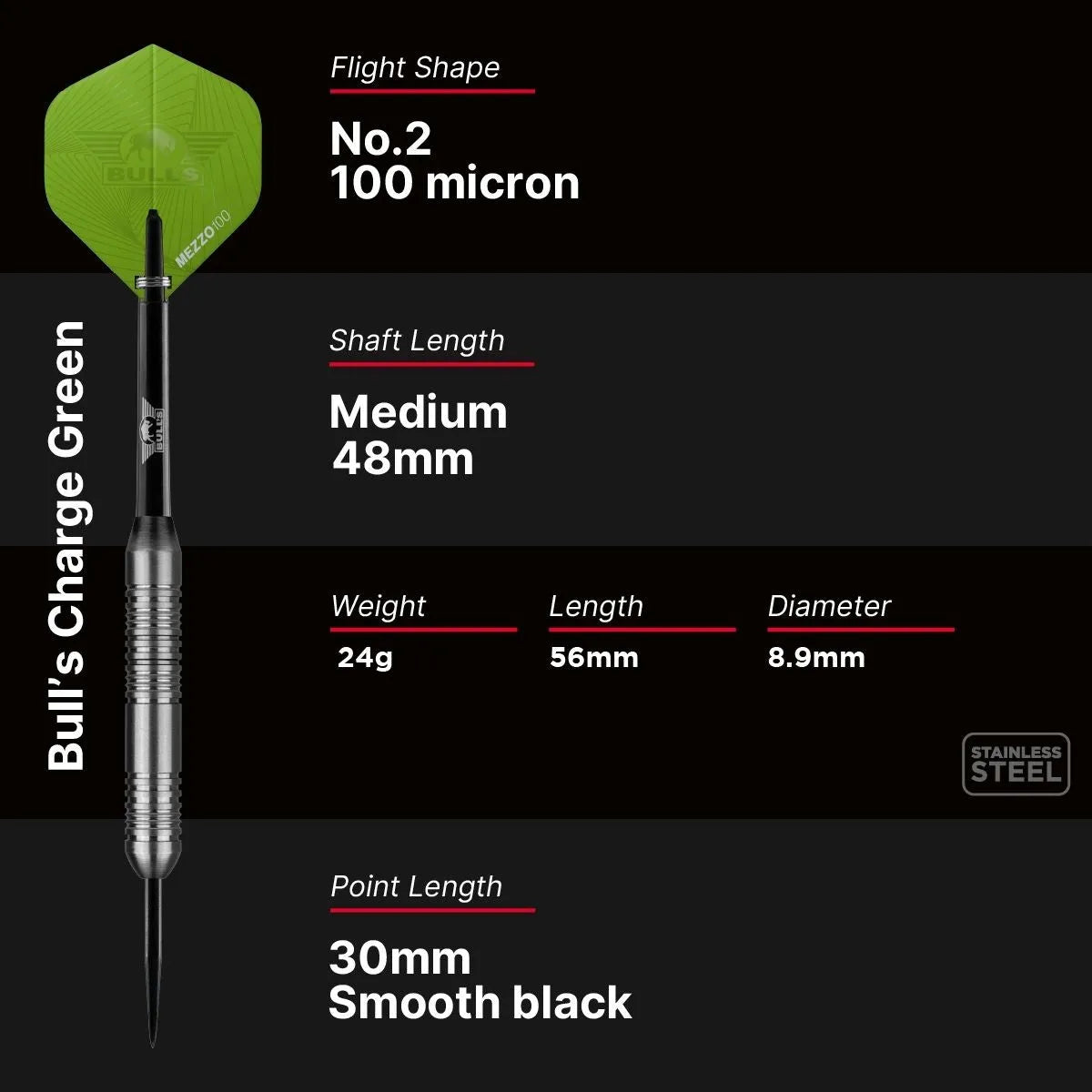 Bull's NL Charge Green Stainless Steel Tip Darts-12-22 GRAM-Premier Darts