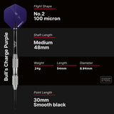 Bull's NL Charge Purple Nickel Coated Brass Steel Tip Darts-12-22 GRAM-Premier Darts
