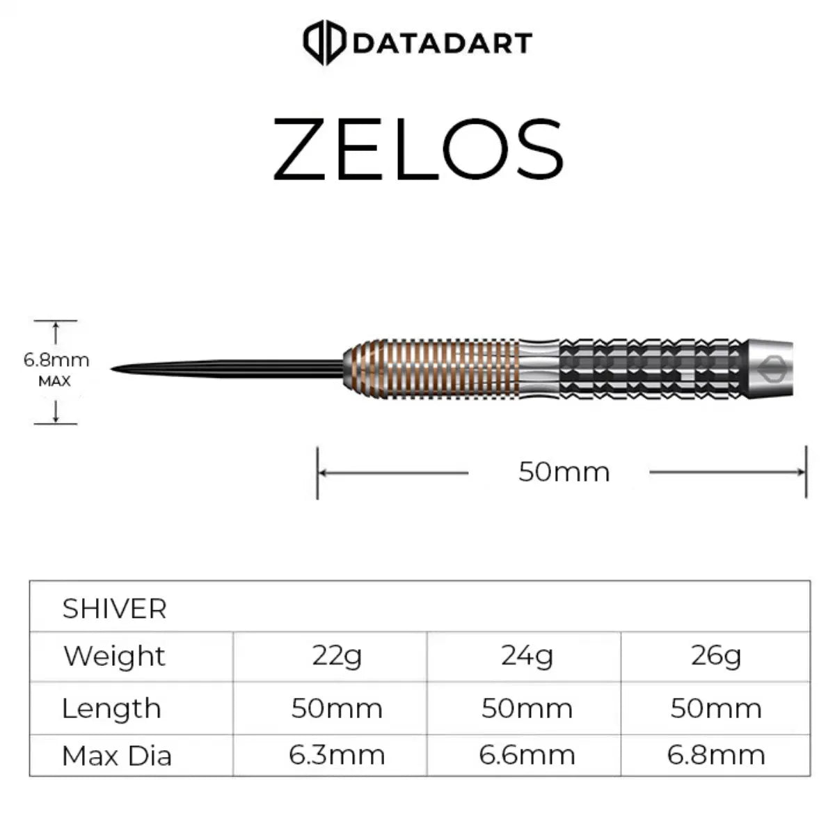 DataDart Zelos 95% Tungsten Steel Tip Darts-4-22 GRAM-Premier Darts