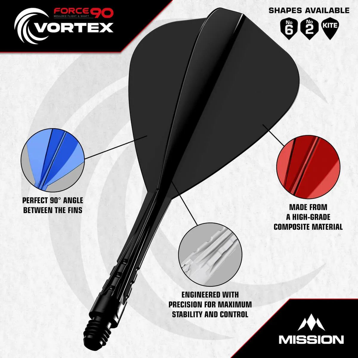 Mission Force 90 Vortex Kite Moulded Flight & Shaft-6-Black-Short-Premier Darts