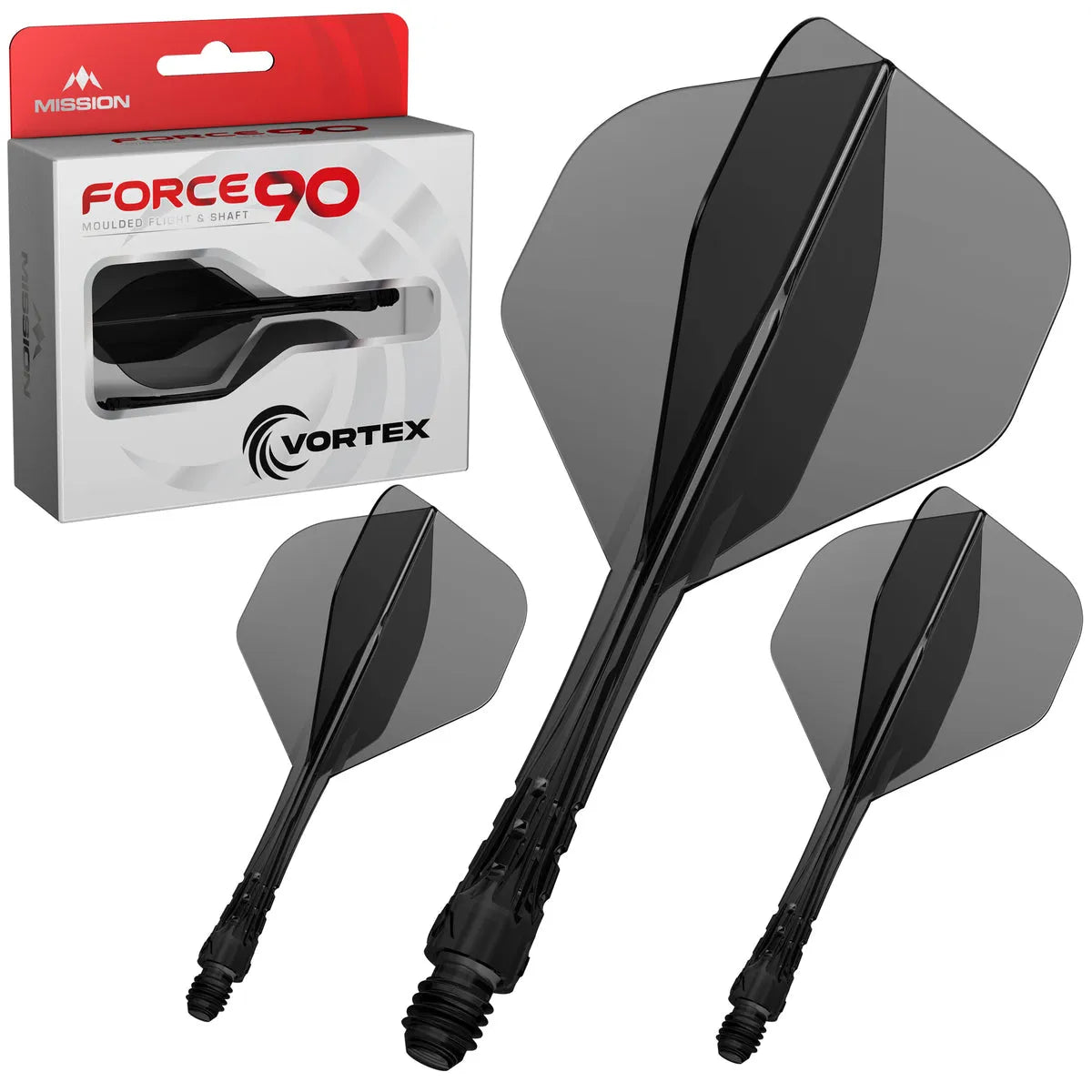 Mission Force 90 Vortex No2 Moulded Flight & Shaft-8-Clear Black-Short-Premier Darts
