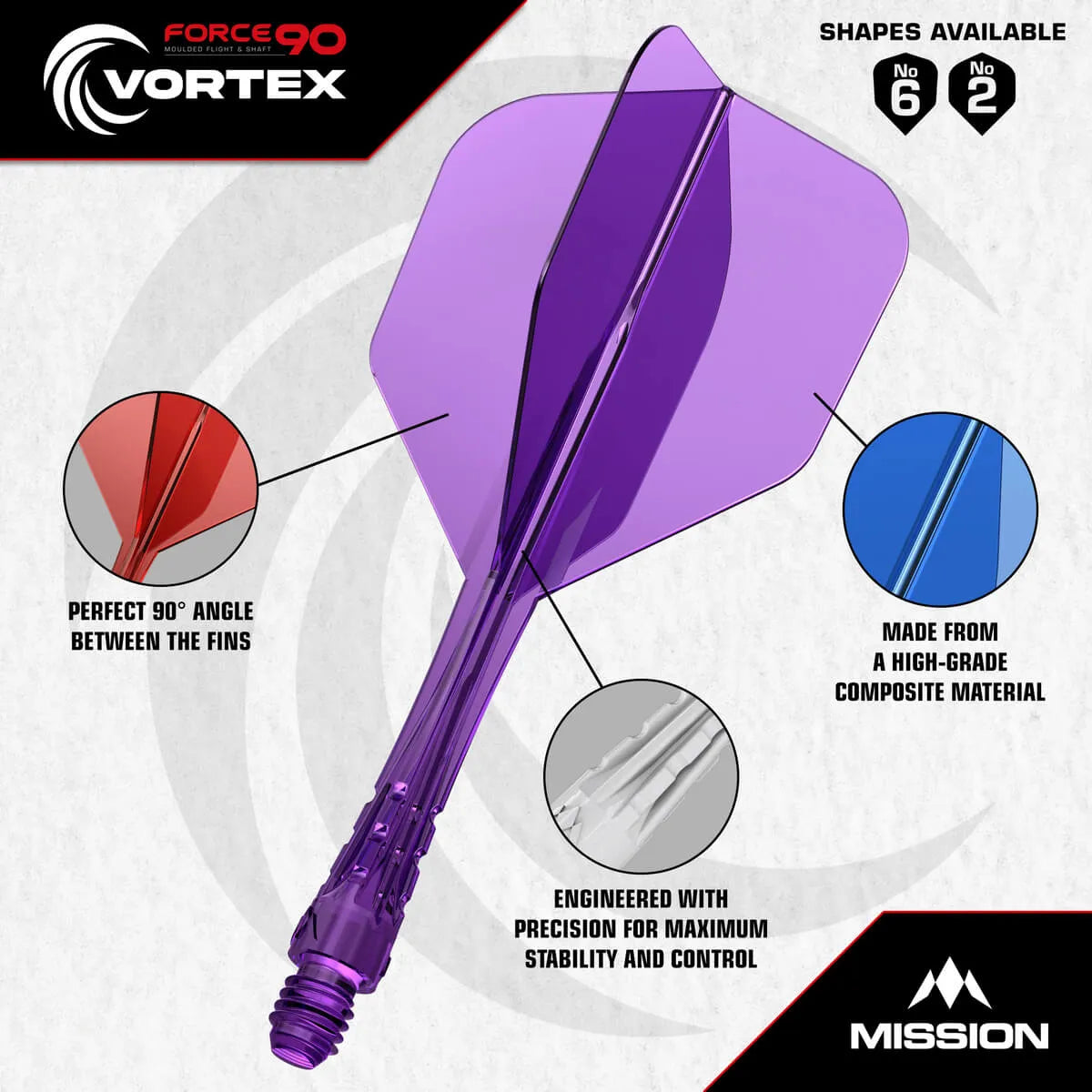 Mission Force 90 Vortex No2 Moulded Flight & Shaft-4-Black-Short-Premier Darts