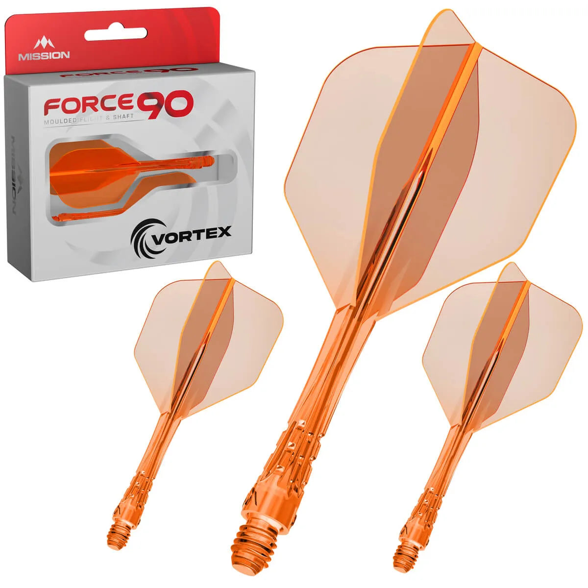 Mission Force 90 Vortex No6 Moulded Flight & Shaft-12-Clear Neon Orange-Short-Premier Darts