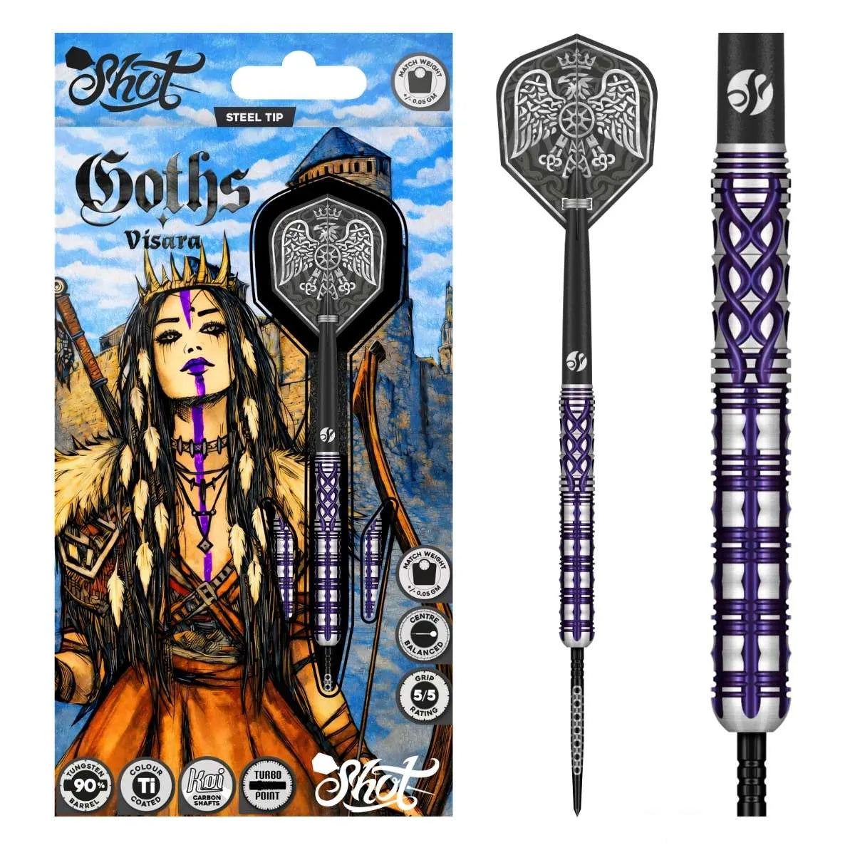 Shot Goths Visara TP 90% Tungsten Steel Tip Darts-1-22 GRAM-Premier Darts