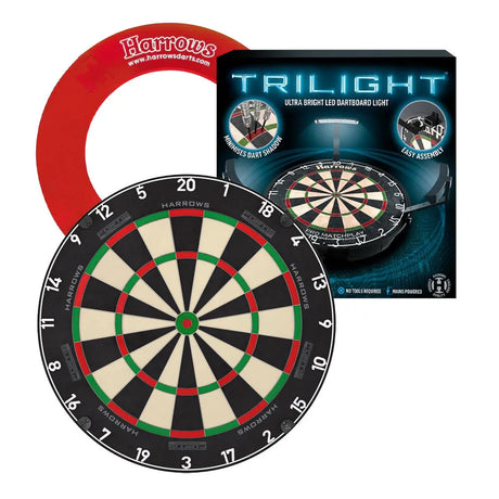 Harrows Fortis Board, Trilight & Surround Bundle-2-Red-Premier Darts