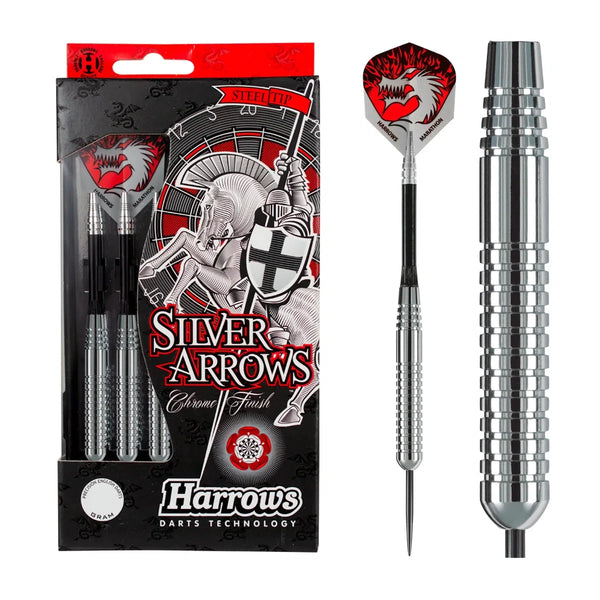 Harrows Silver Arrows Ringed Chromed Brass Steel Tip Darts-1-18 GRAM-Premier Darts