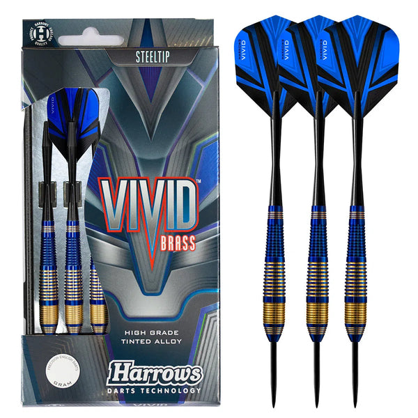 Harrows Vivid Black Brass Steel Tip Darts - Blue-1-21 GRAM-Premier Darts