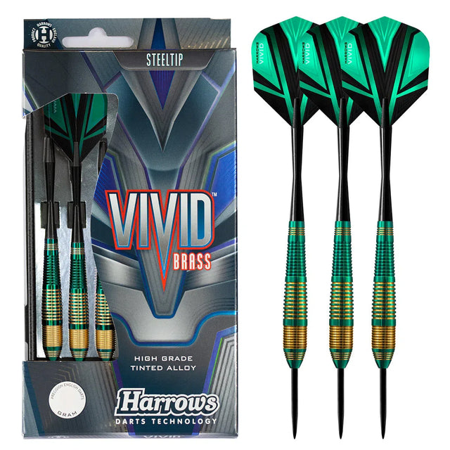 Harrows Vivid Black Brass Steel Tip Darts - Green
