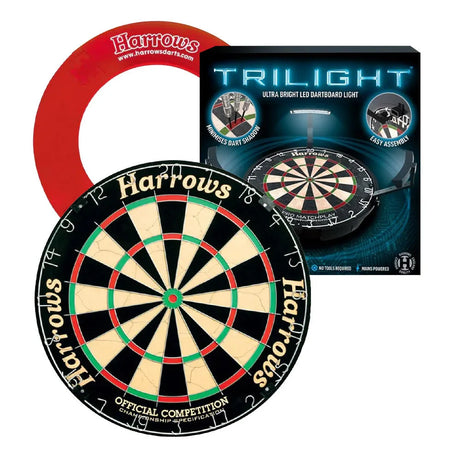 Harrows Official Competition Board, Trilight & Surround Bundle-2-Red-Premier Darts