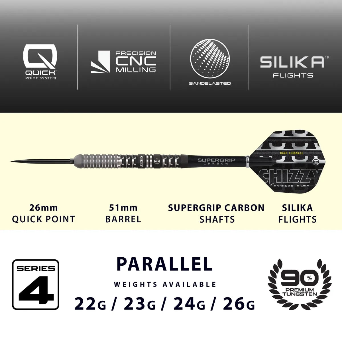 Harrows Chizzy Series 4 QP 90% Tungsten Steel Tip Darts