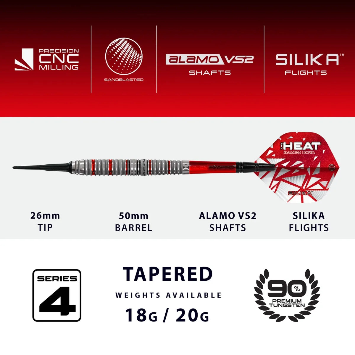 Harrows Damon Heta Series 4 90% Tungsten Soft Tip Darts
