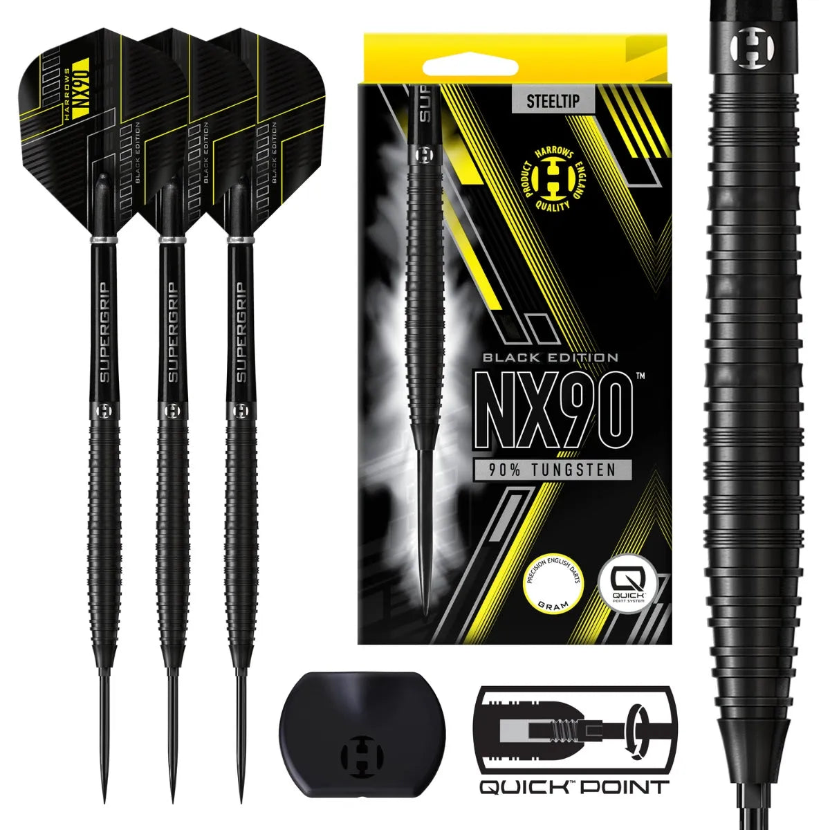 Harrows NX90 Black QP 90% Tungsten Steel Tip Darts – Premier Darts