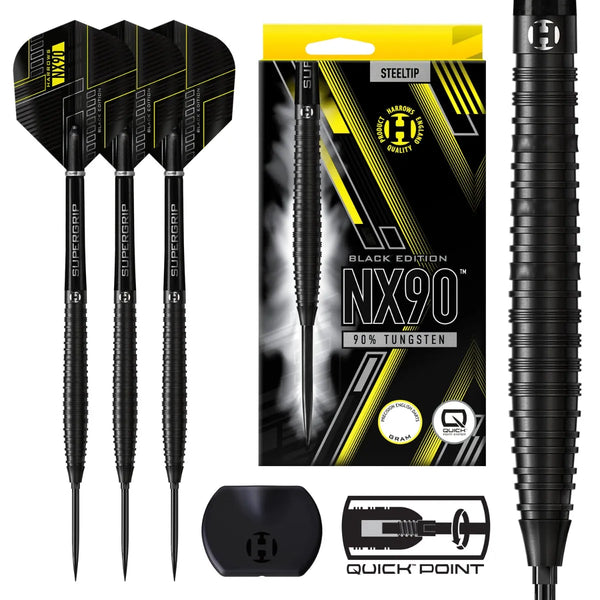Harrows NX90 Black QP 90% Tungsten Steel Tip Darts-1-21 GRAM-Premier Darts