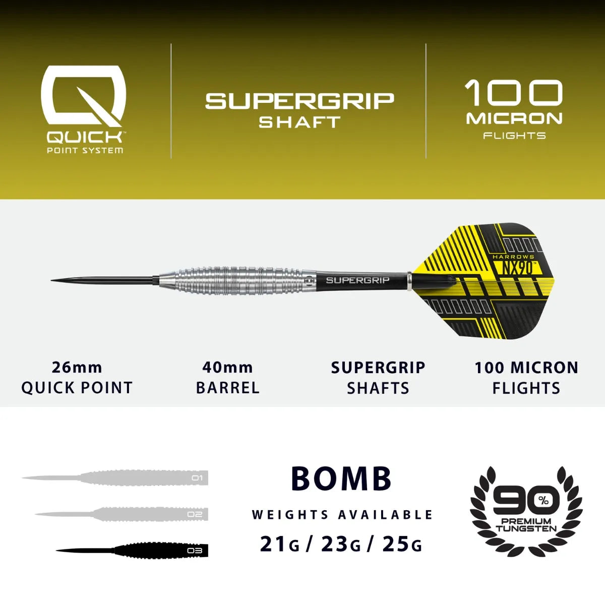Harrows NX90 Bomb QP 90% Tungsten Steel Tip Darts