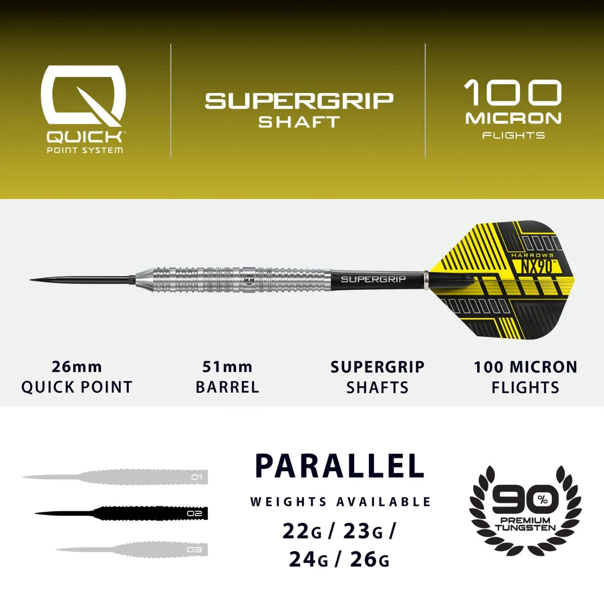 Harrows NX90 Parallel QP 90% Tungsten Steel Tip Darts