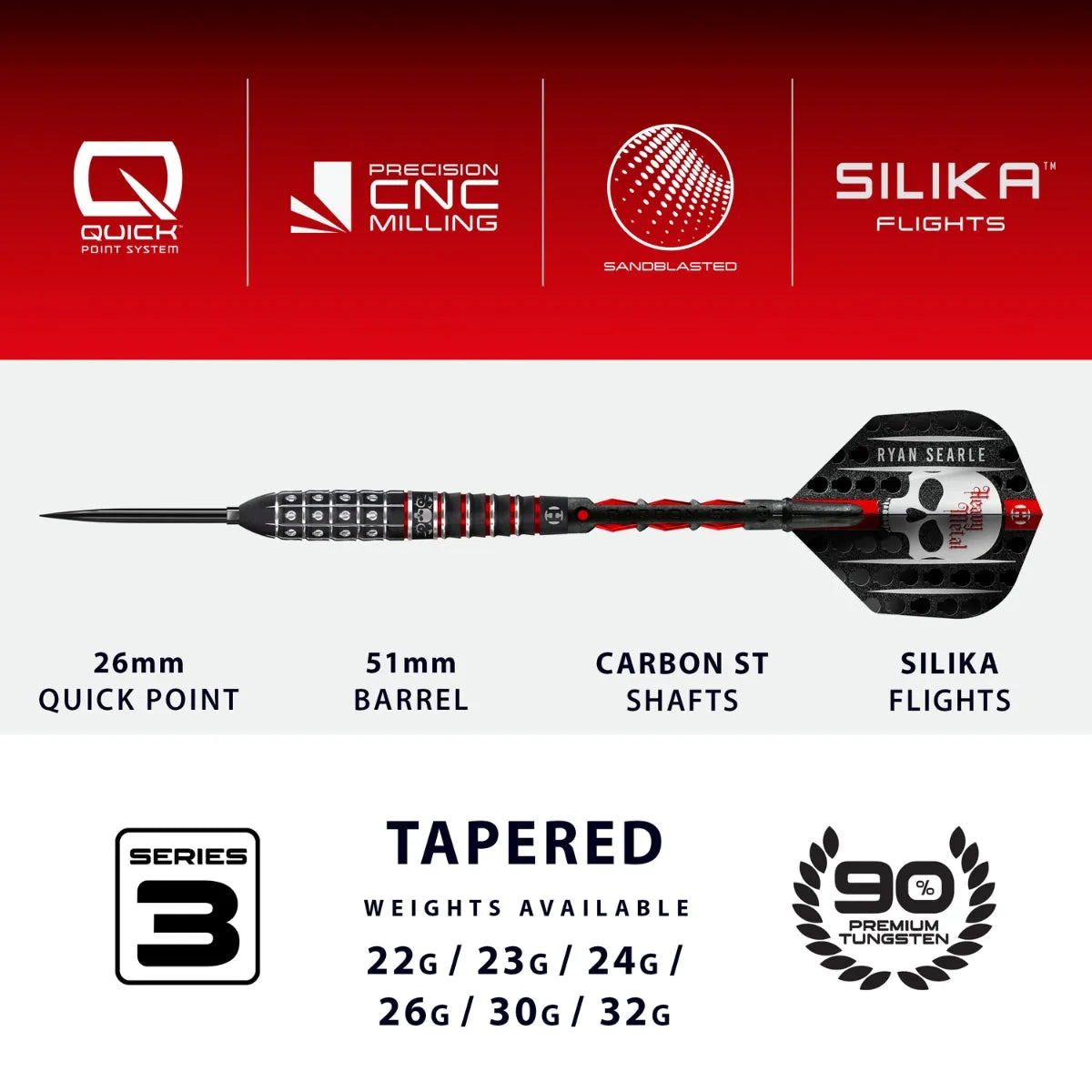 Harrows Ryan Searle Series 3 QP 90% Tungsten Steel Tip Darts