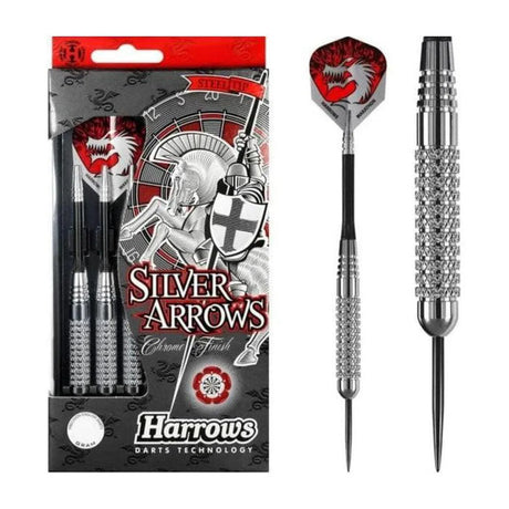 Harrows Silver Arrows Knurled Chromed Brass Steel Tip Darts