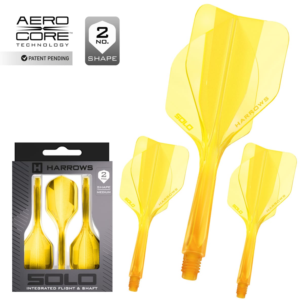 Harrows Solo 2 Integrated Flight and Shaft System-19-Yellow-Short-Premier Darts