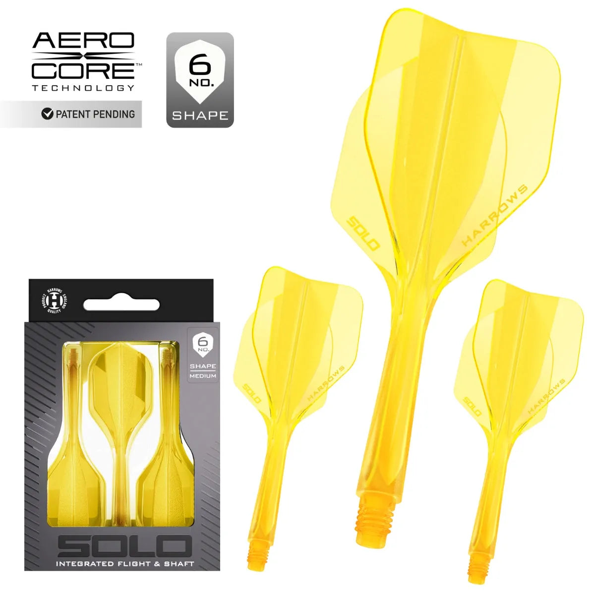 Harrows Solo Integrated Flight and Shaft System-19-Yellow-Short-Premier Darts
