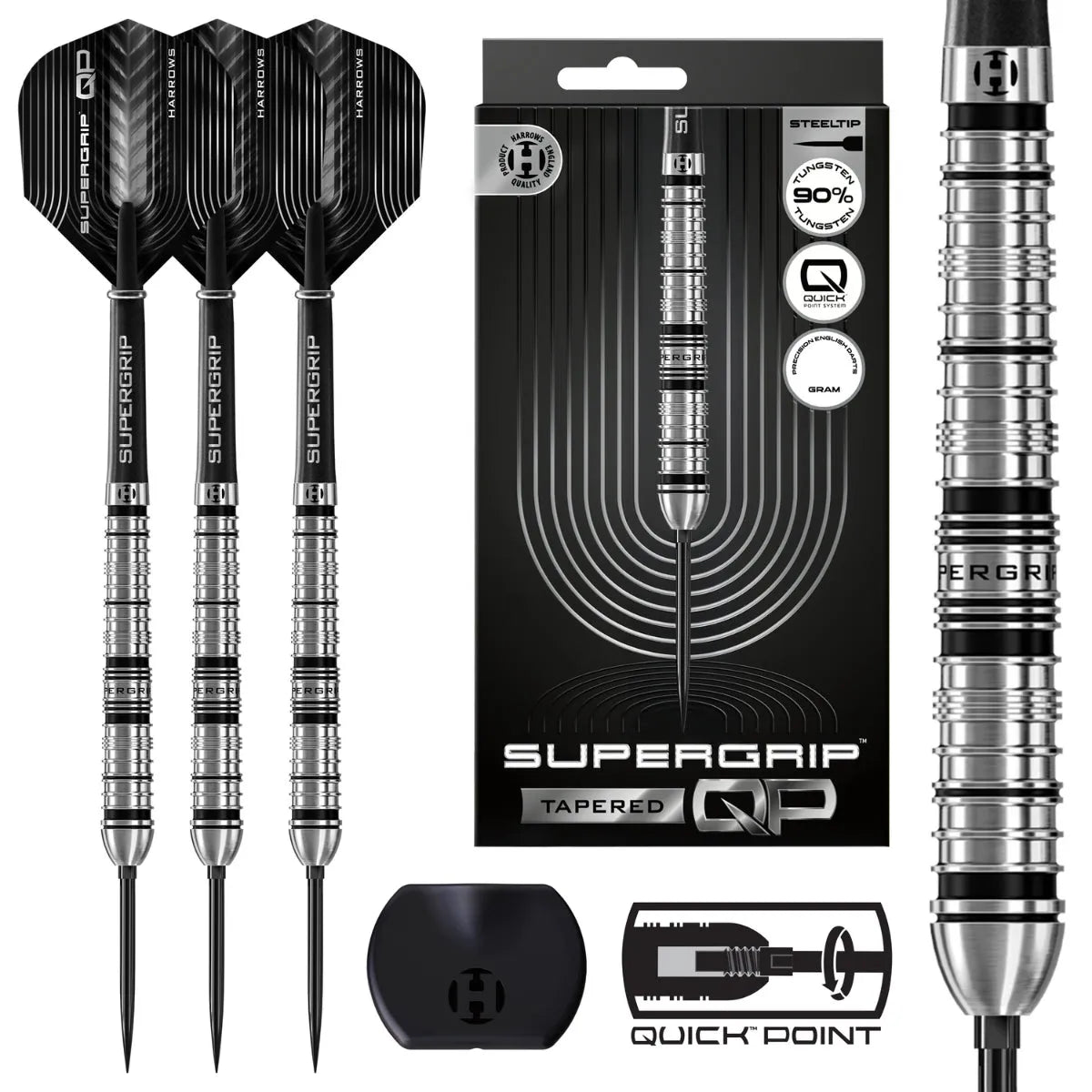 Harrows Supergrip QP Tapered 90% Tungsten Steel Tip Darts