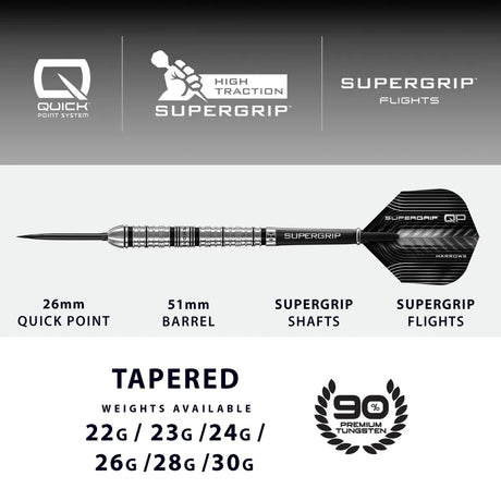 Harrows Supergrip QP Tapered 90% Tungsten Steel Tip Darts