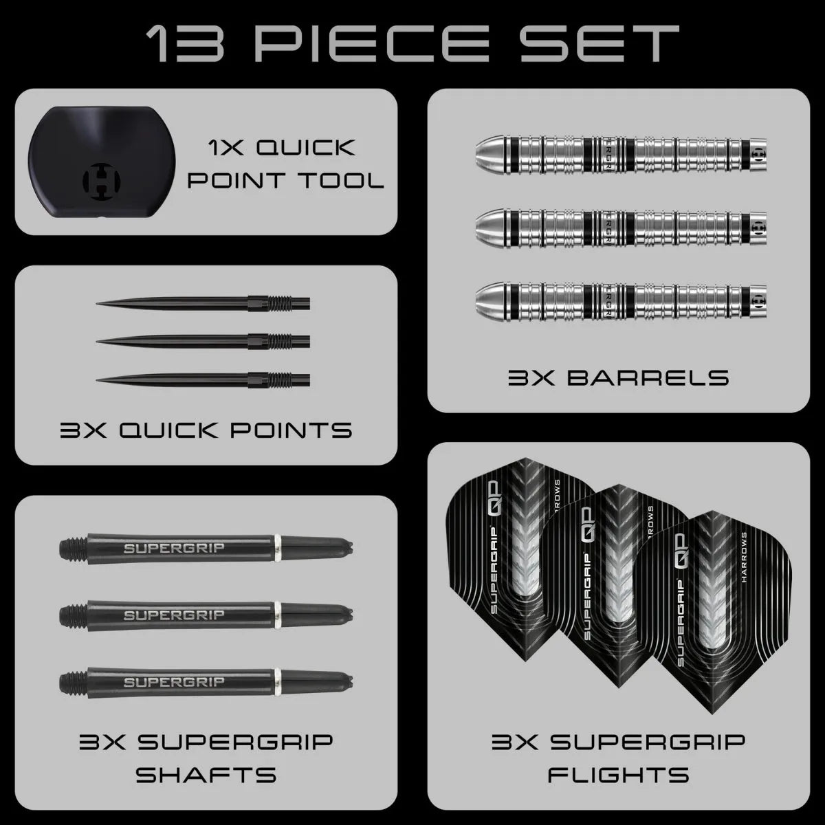 Harrows Supergrip QP Tapered 90% Tungsten Steel Tip Darts