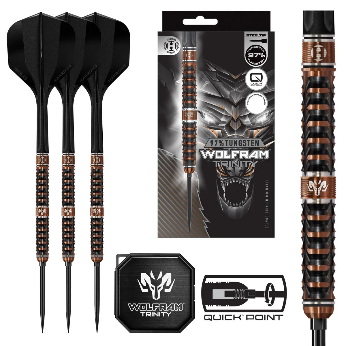 Harrows Wolfram Trinity QP 97% Tungsten Steel Tip Darts-1-21 GRAM-Premier Darts