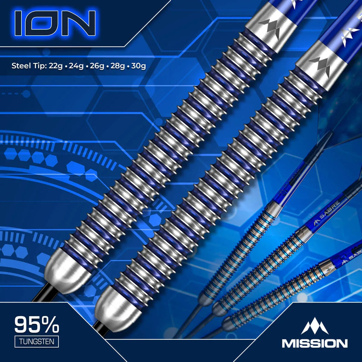 Mission ION 95% Tungsten Steel Tip Darts-6-22 GRAM-Premier Darts