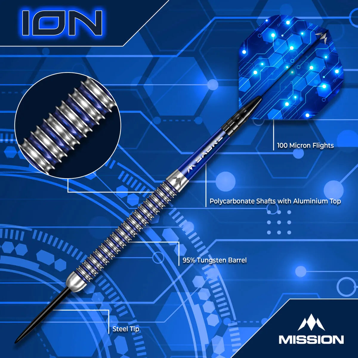 Mission ION 95% Tungsten Steel Tip Darts-4-22 GRAM-Premier Darts