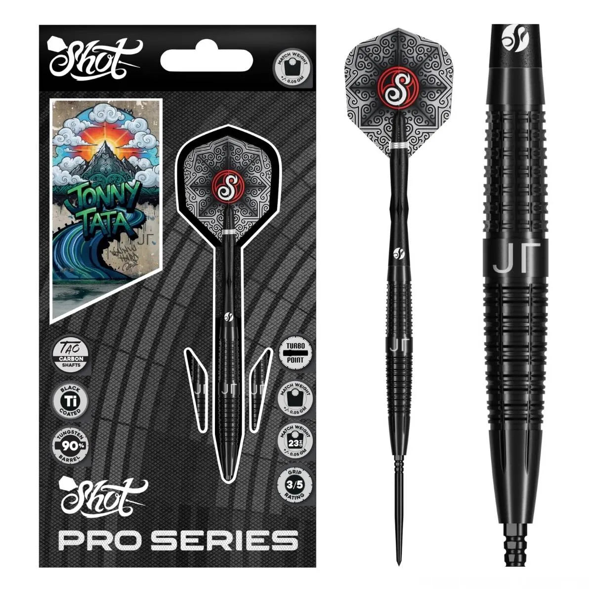 Shot Pro Series Jonny Tata TP 90% Tungsten Steel Tip Darts-1-24 GRAM-Premier Darts