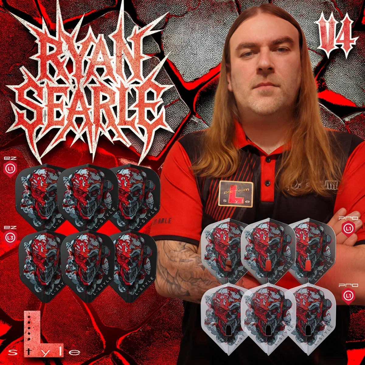L-Style L1 EZ-Flights - Ryan Searle V4 - Black-4-Premier Darts