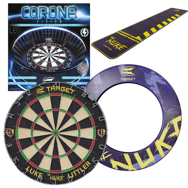 Target Luke Littler Board, Corona Light, Mat & Surround Bundle-1-Premier Darts