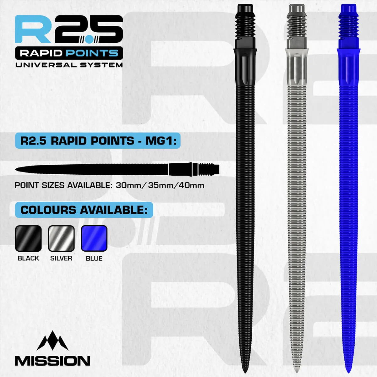 Mission R2.5 Rapid Dart Points - MG1-2-Black-30mm-Premier Darts