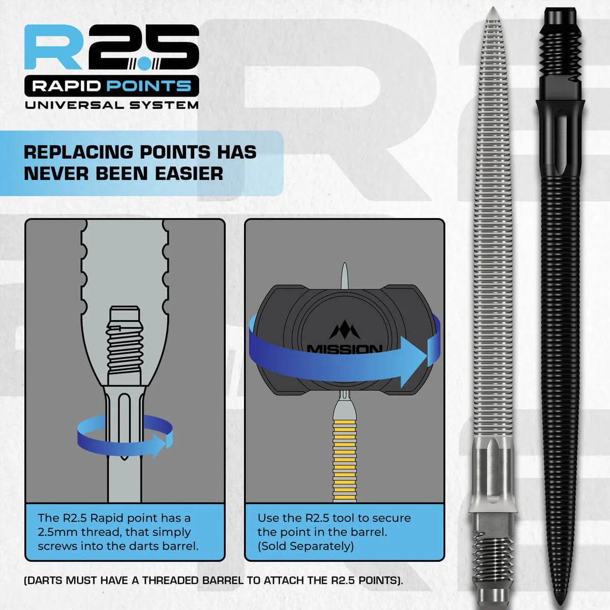 Mission R2.5 Rapid Dart Points - MG1-5-Black-30mm-Premier Darts