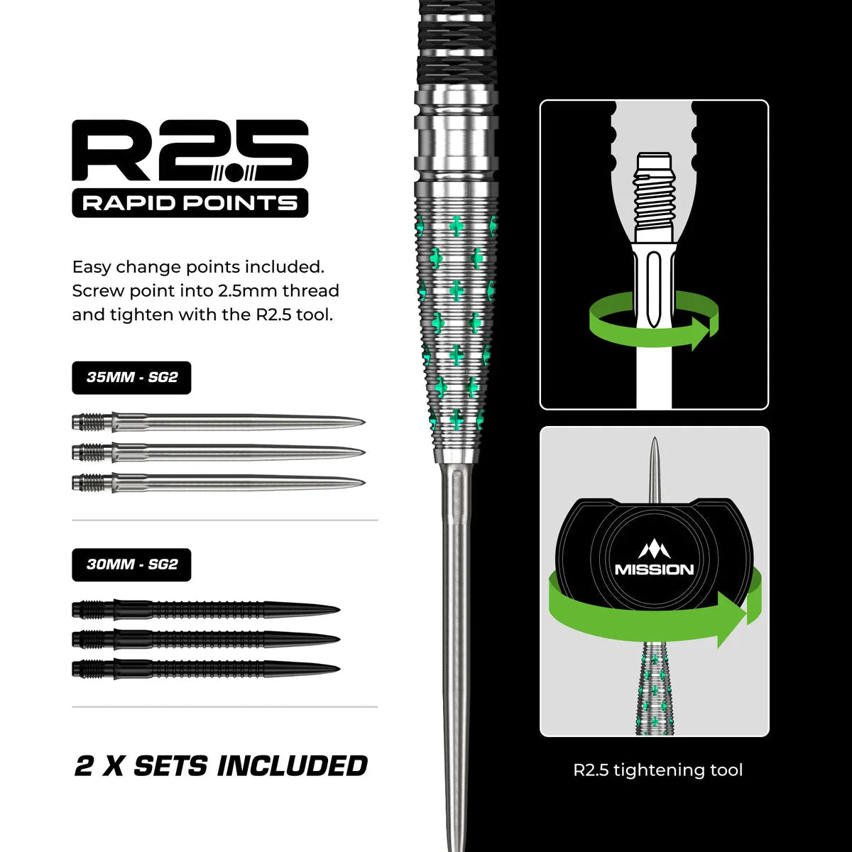 Mission Mantis R2.5 95% Tungsten Steel Tip Darts-8-22 GRAM-Premier Darts