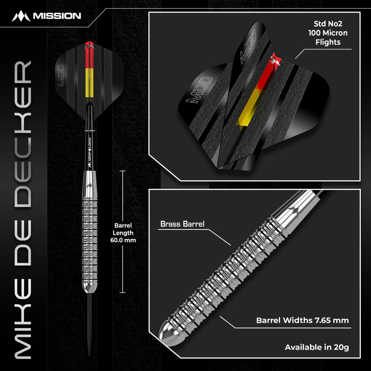 Mission Mike De Decker Brass Steel Tip Darts-7-20 GRAM-Premier Darts