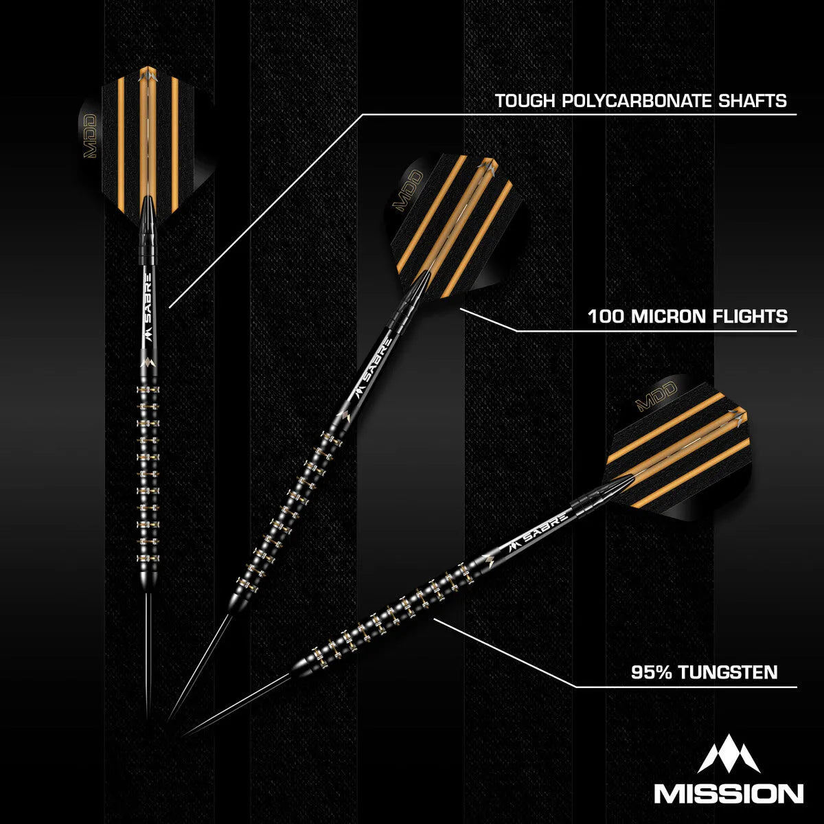 Mission Mike De Decker Black & Gold PVD 95% Tungsten Steel Tip Darts-6-22 GRAM-Premier Darts
