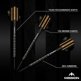 Mission Mike De Decker Black & Gold PVD 95% Tungsten Steel Tip Darts-6-22 GRAM-Premier Darts