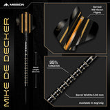 Mission Mike De Decker Black & Gold PVD 95% Tungsten Steel Tip Darts-7-22 GRAM-Premier Darts