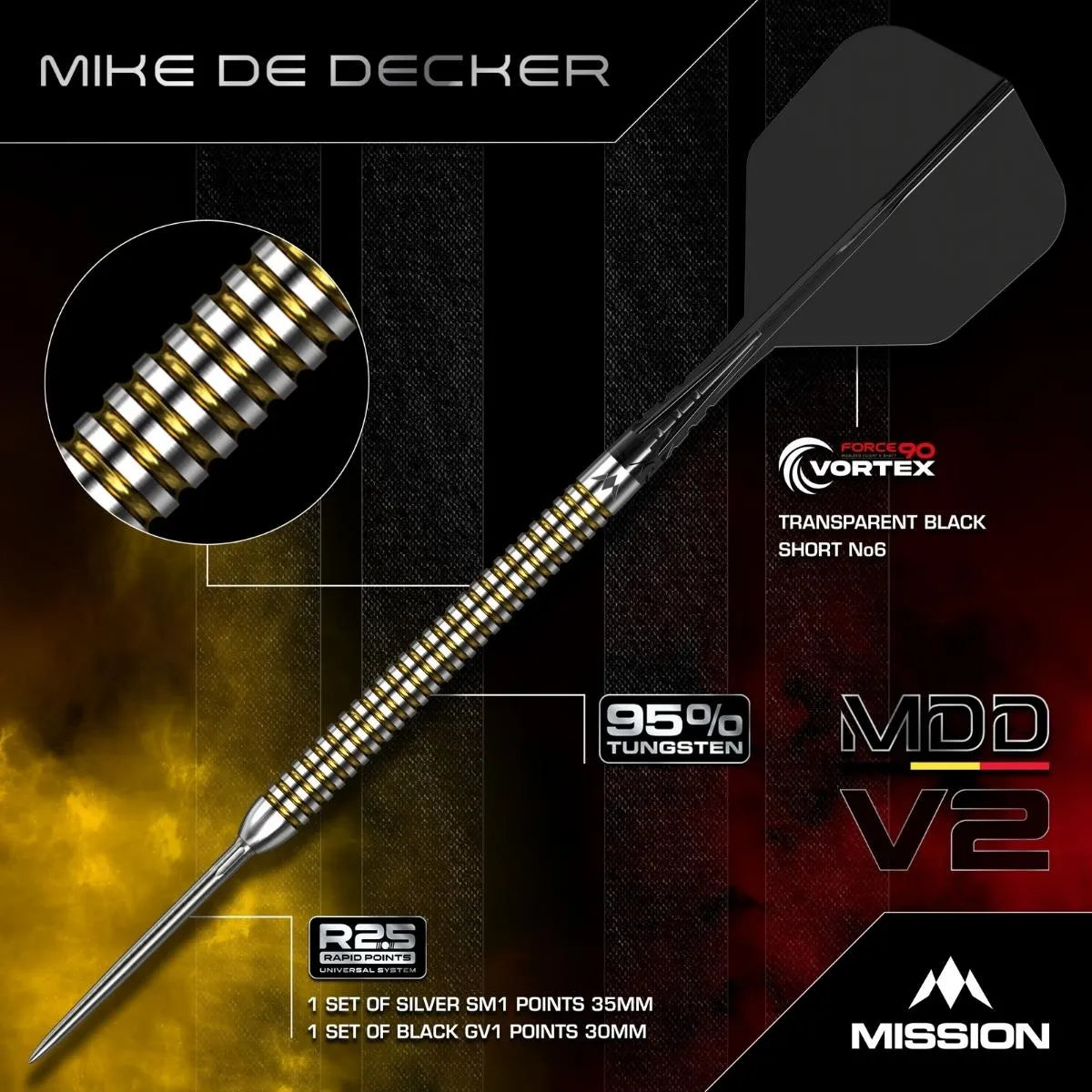 Mission Mike De Decker V2 R2.5 95% Tungsten Steel Tip Darts-3-22 GRAM-Premier Darts