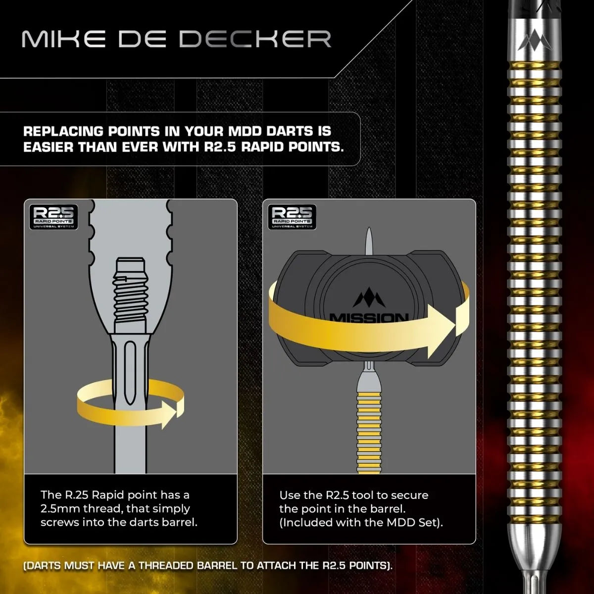Mission Mike De Decker V2 R2.5 95% Tungsten Steel Tip Darts-7-22 GRAM-Premier Darts