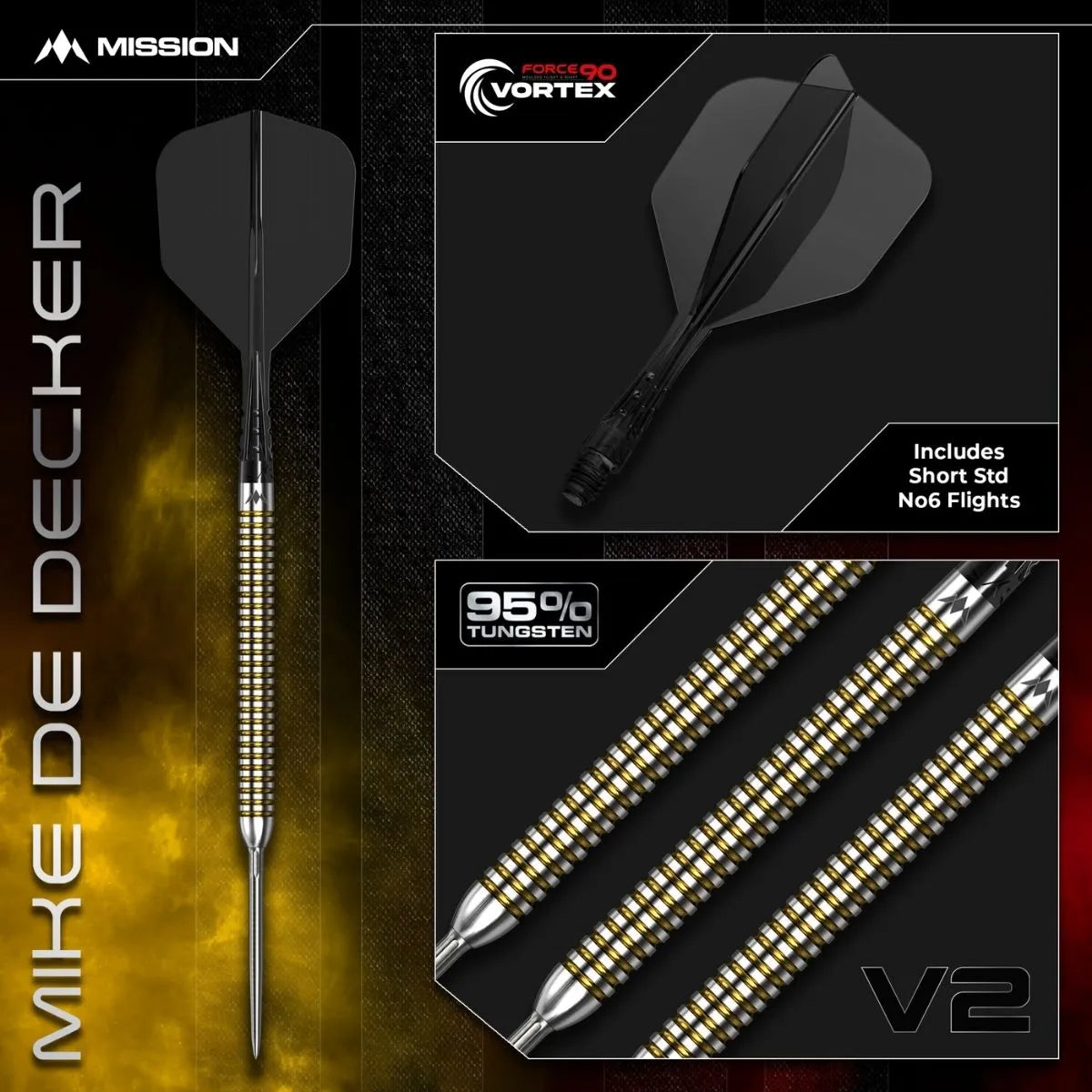 Mission Mike De Decker V2 R2.5 95% Tungsten Steel Tip Darts-6-22 GRAM-Premier Darts