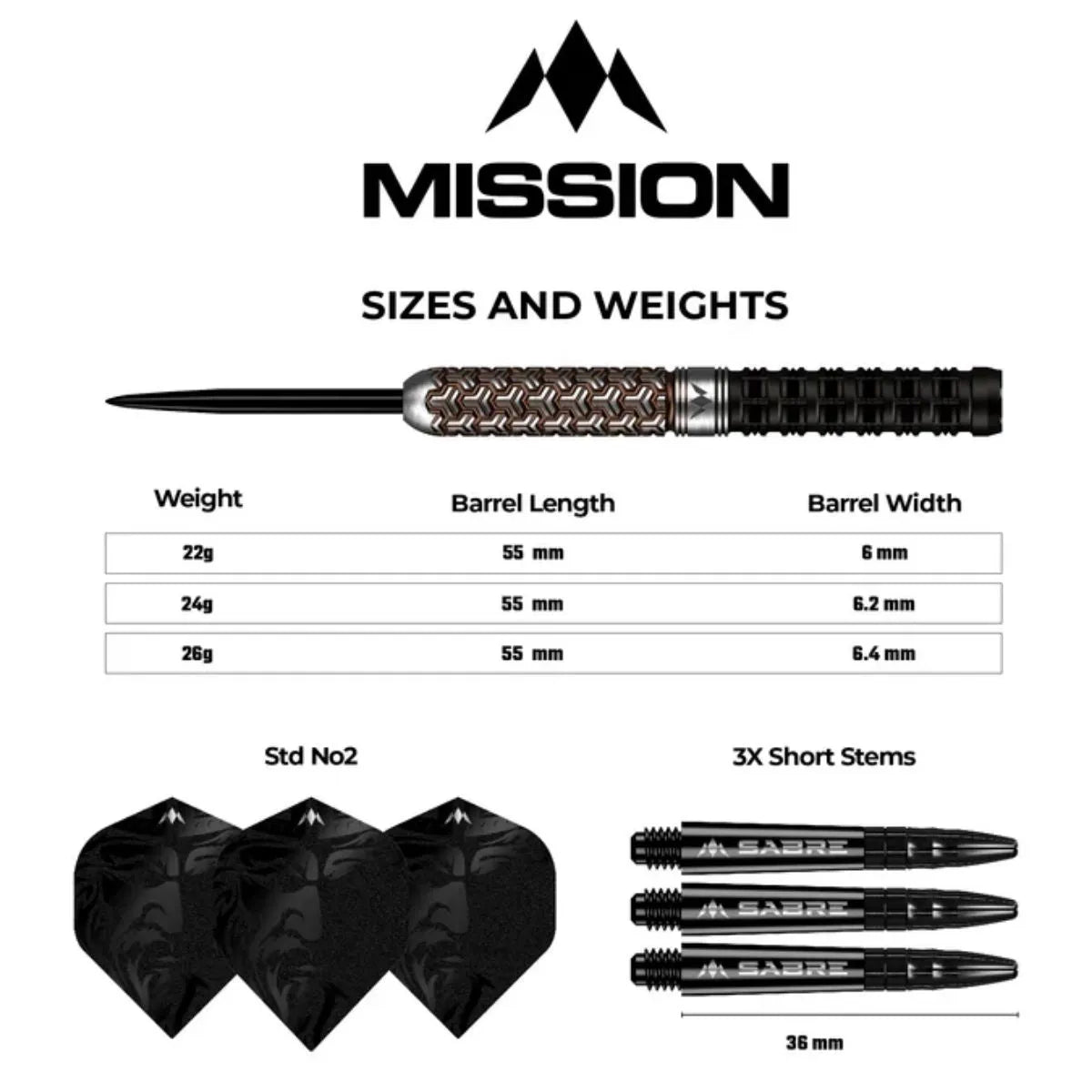 Mission Archon 97.5% Tungsten Steel Tip Darts-4-22 GRAM-Premier Darts