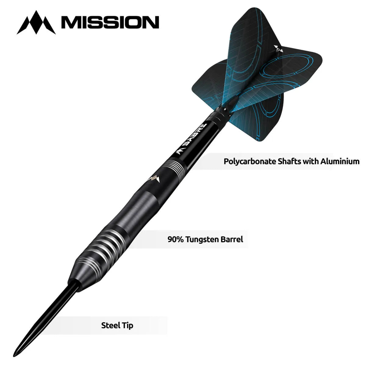 Mission Precision Black PVD 90% Tungsten Steel Tip Darts-4-23 GRAM-Premier Darts