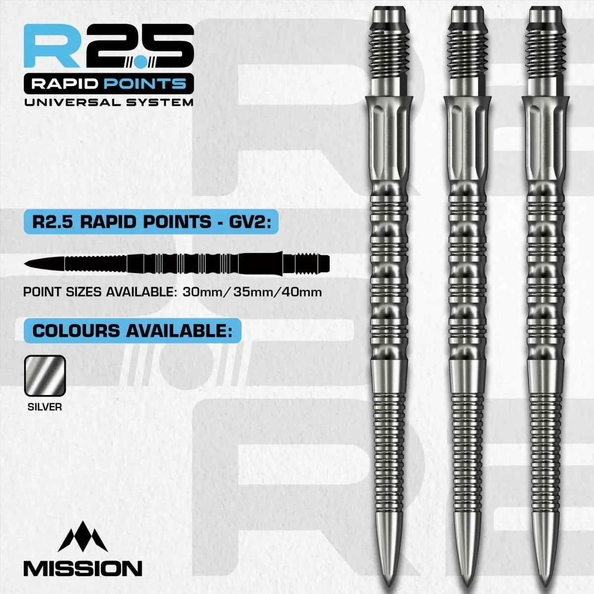 Mission R2.5 Rapid Dart Points - GV2-2-Silver-30mm-Premier Darts