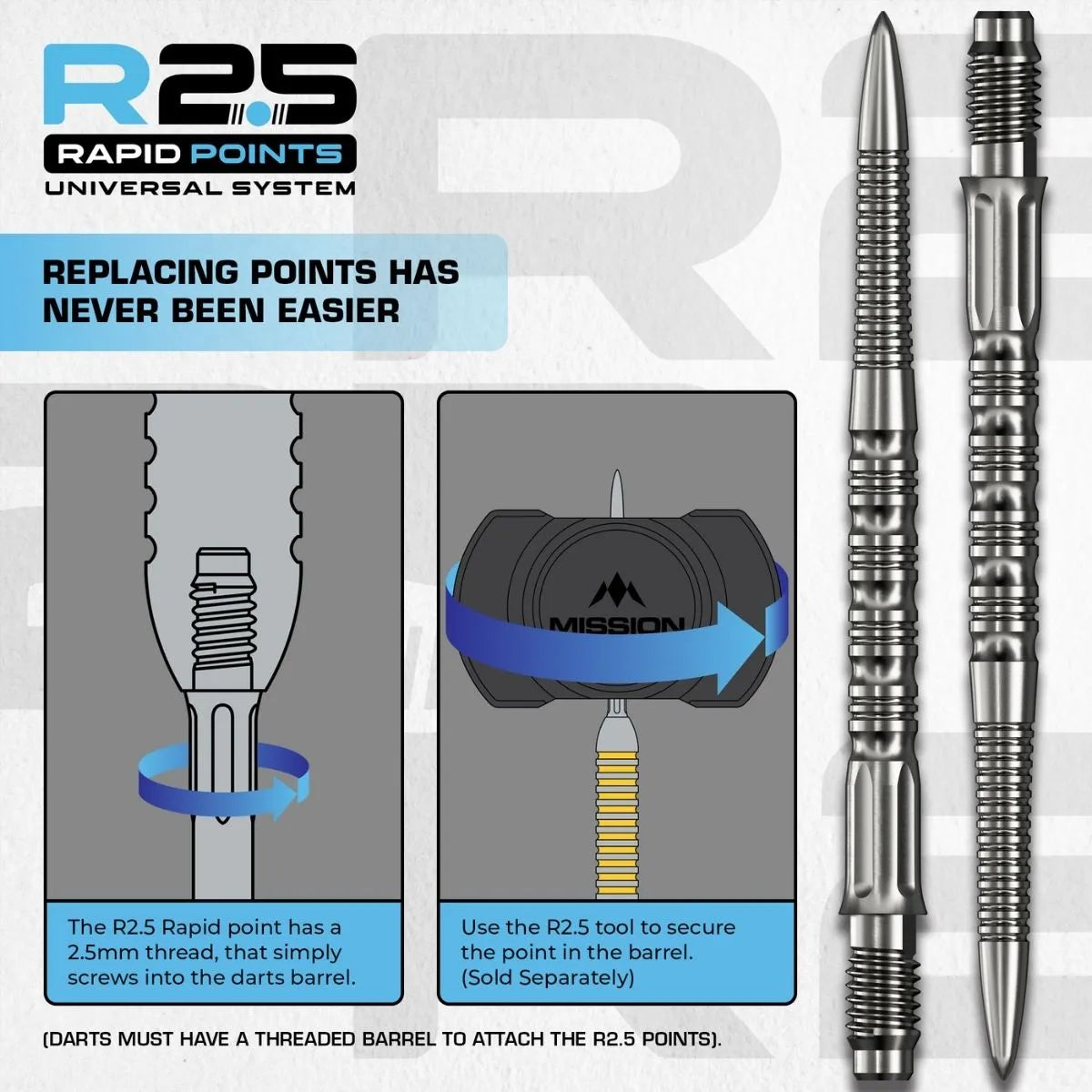 Mission R2.5 Rapid Dart Points - GV2-5-Silver-30mm-Premier Darts