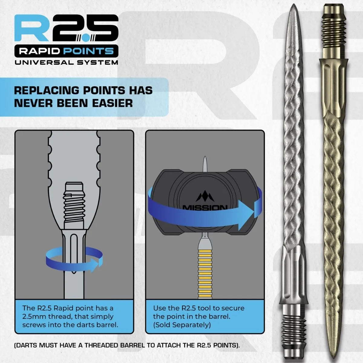 Mission R2.5 Rapid Dart Points - RVX-5-Black-30mm-Premier Darts