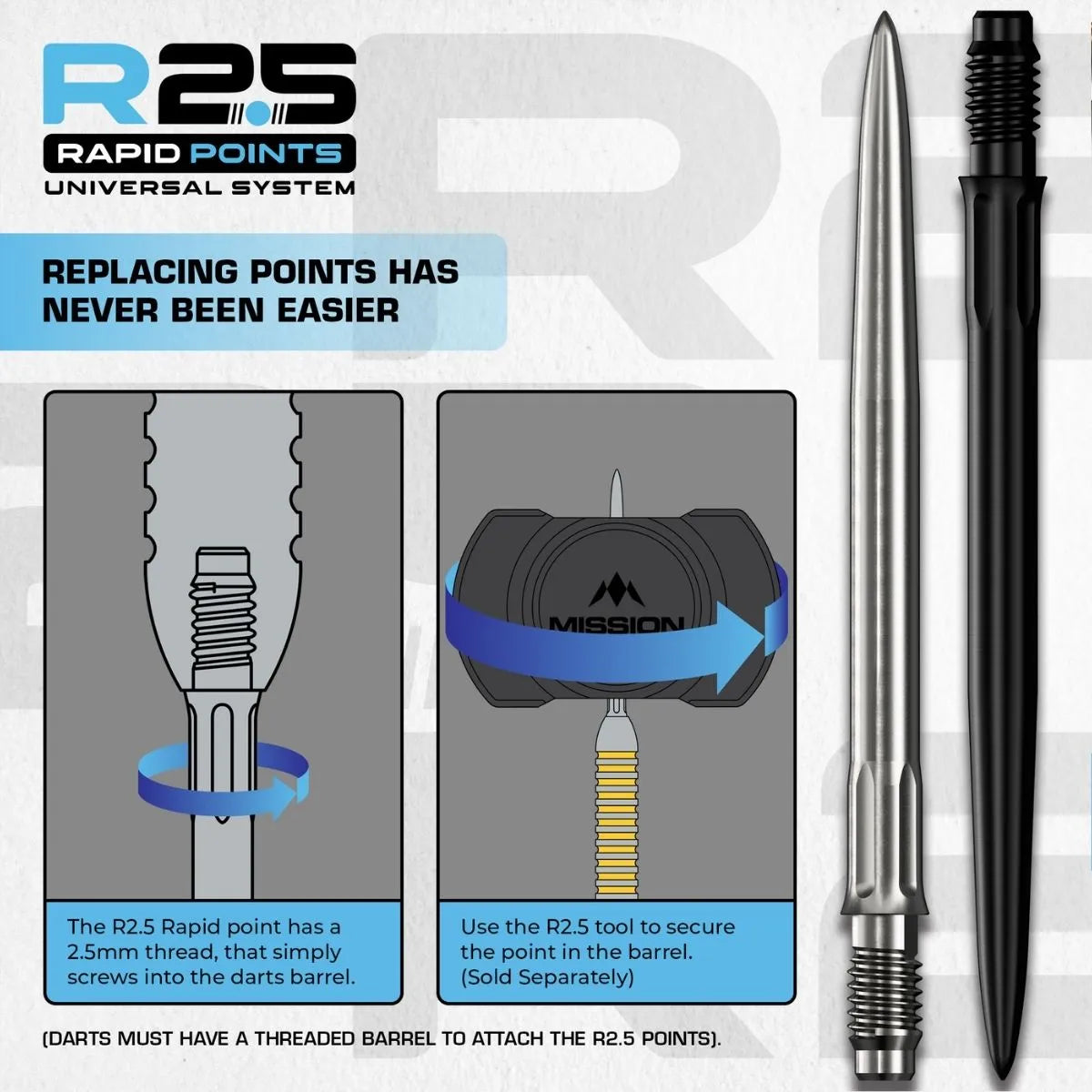 Mission R2.5 Rapid Dart Points - SM1-5-Black-30mm-Premier Darts